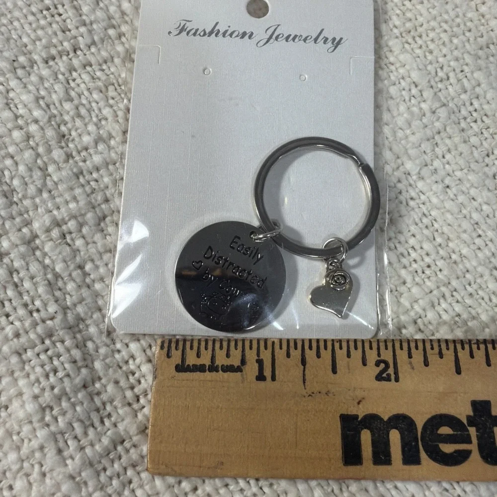 NOTHERS Easily Distracted by Cows Key Ring Heart Rose Charm Silver Tone Keychain
